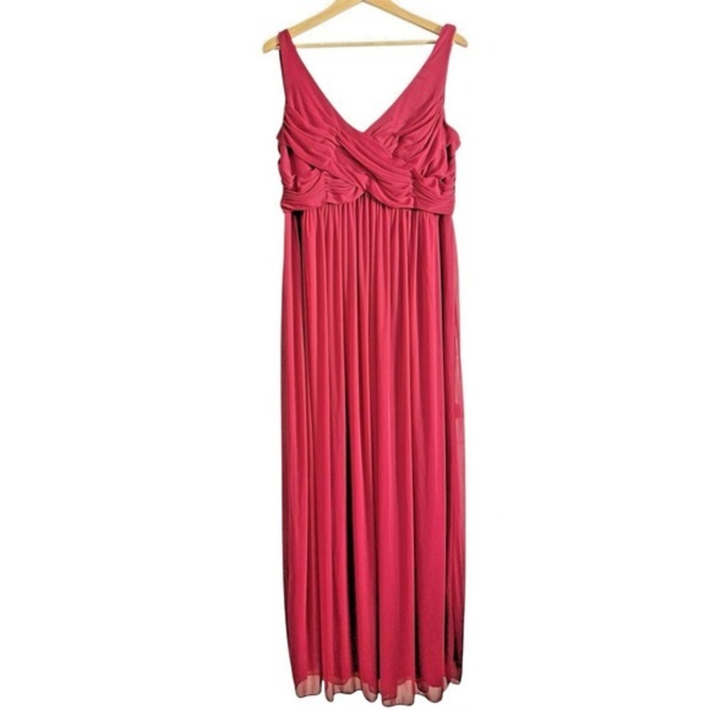 NEW David's Bridal Maxi Gown Women 14 Dress Apple Red Mesh Ruched Cowl Back Prom